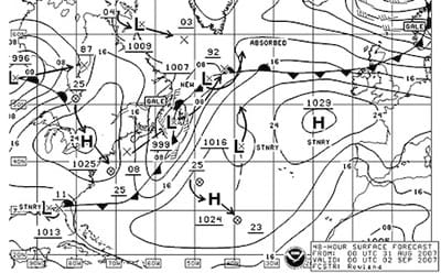 A weather fax surface forecast map of the North Atlantic