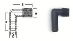 A Forespar Marelon hose barb to convert from PVC to hose
