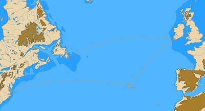 Chart of North Atlantic showing west to east crossings