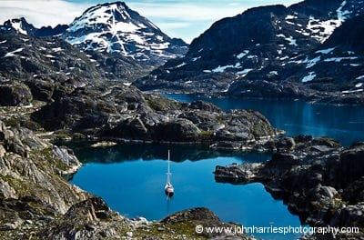 Morgan's Cloud, a McCurdy Rhodes 56 sailboat, is anchored in Caroline Amalies Havn, Greenland