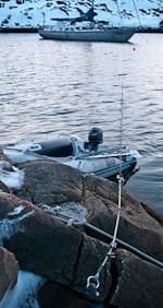 Aluminum Expedition Sailboat Polaris Tied Into Her Winter Home In West Greenland