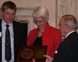 John Harries and Phyllis Nickel receive the 2008 Far Horizons Award from the Cruising Club of America