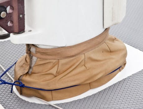 Waterboot mast/deck seal with Sunbrella cover on S/V Morgan's Cloud