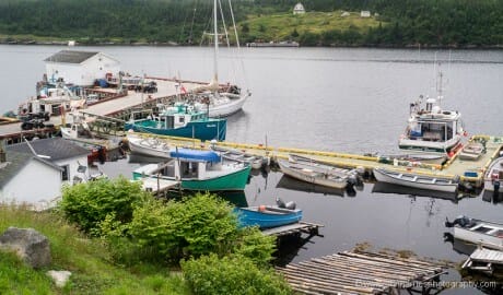 Sailboat Morgan's Cloud alongside the wharf in LaPoile, Newfoundland