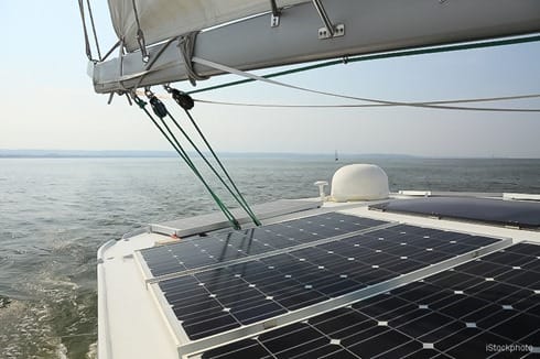 Solar Panels charging batteries aboard sail boat