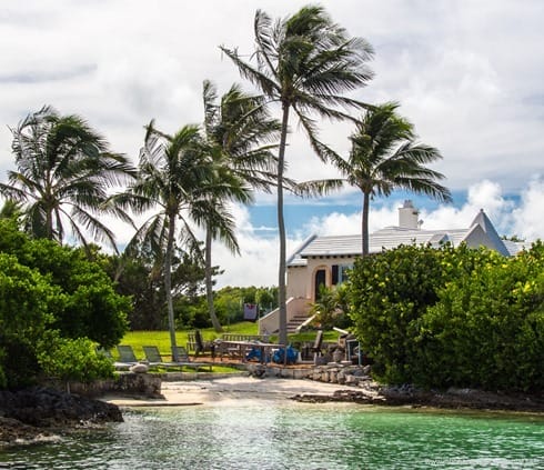 Beach, palm trees, pink house in Bermuda OLYMPUS DIGITAL CAMERA