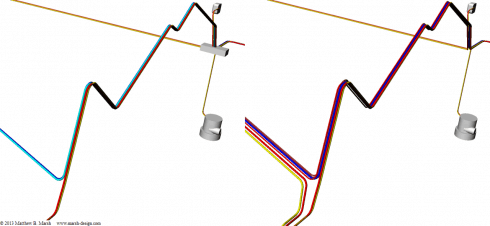 Drawing of distributed (left) and conventional (right) wiring s860_elec_comparison_w