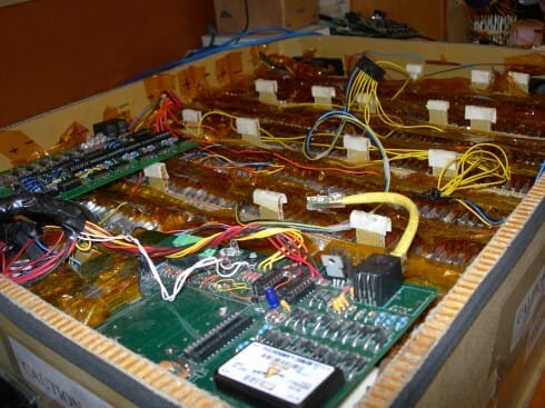 The lithium polymer battery pack of an ISF 5000 solar car I worked on in undergrad. This suitcase-sized 35 kilogram pack, with a usable capacity of 5 kWh, is equal to four 8D lead-acids weighing nearly 300 kg.