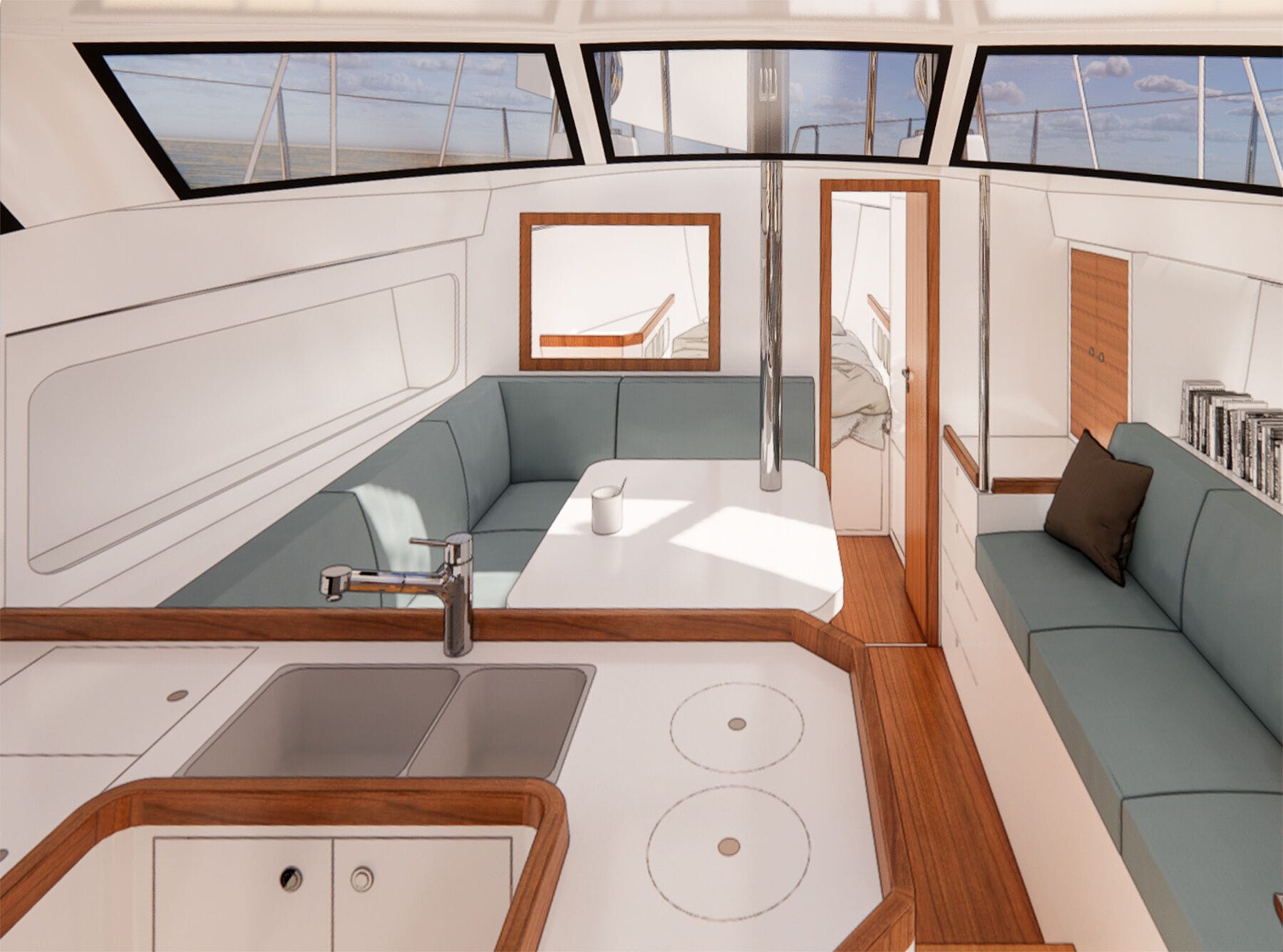 Adventure 40 Reveal—Salon and Forward Cabin
